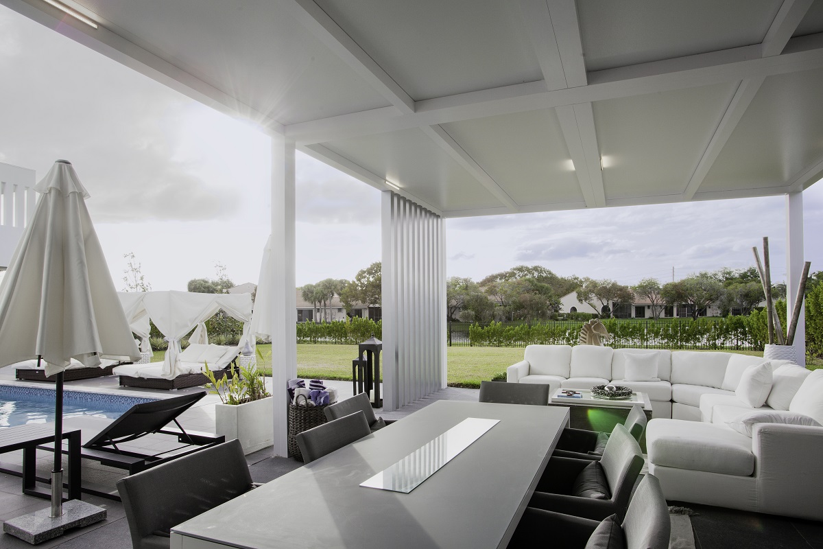 azenco fixed pergola cover over outdoor living area